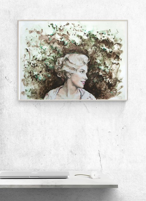 Marilyn Monroe as British lady - 19x14in contemporary minimalistic mixed media painting