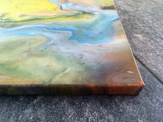 "A River Runs Through It" - Original Small Abstract PMS Fluid Acrylic Painting - 12 x 9 inches