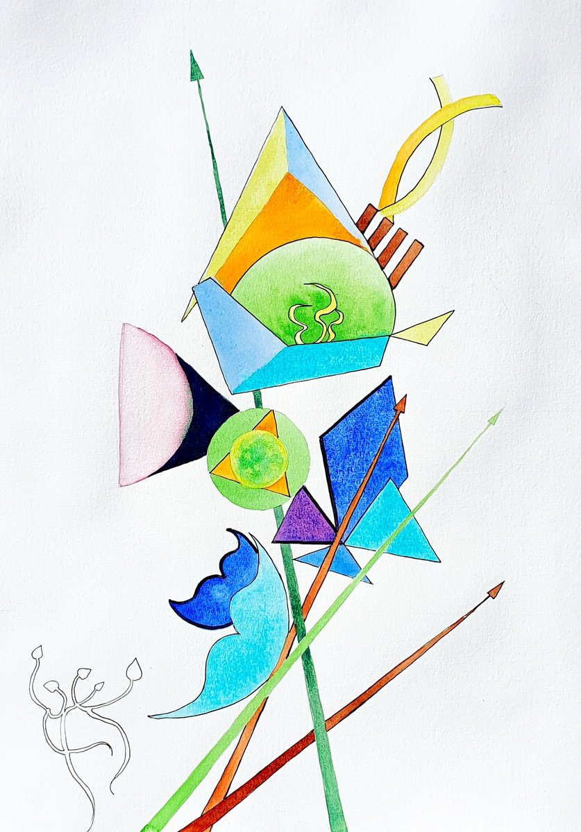 Surrealistic Botanical Painting By Sonata Art, 16 X 20", Sword Lily Abstract Inspired By Kandinsky, Original Artwork