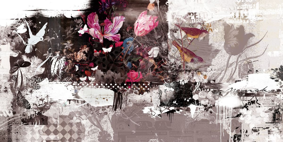 Animal Painting By Teis Albers, 47 X 24", Lovebirds Ii, Original Artwork