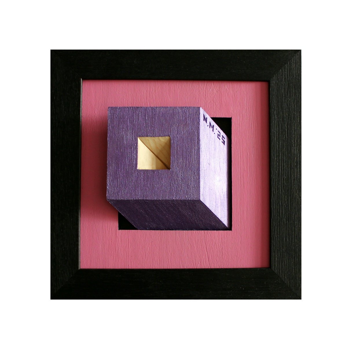 Geometric Abstract Relief By Nikolay Martinov, 10 X 10", "Purple Cube", Original Artwork