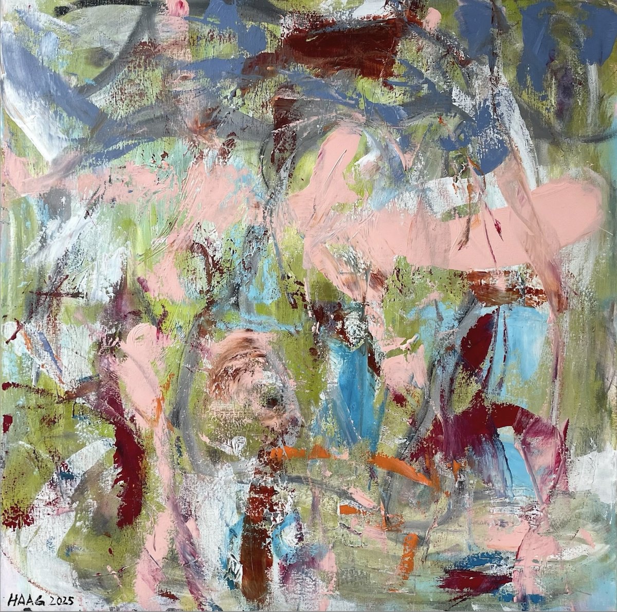 Organic Abstract Acrylic Painting By Christel Haag, 31 X 31, Angel Face, Original Artwork