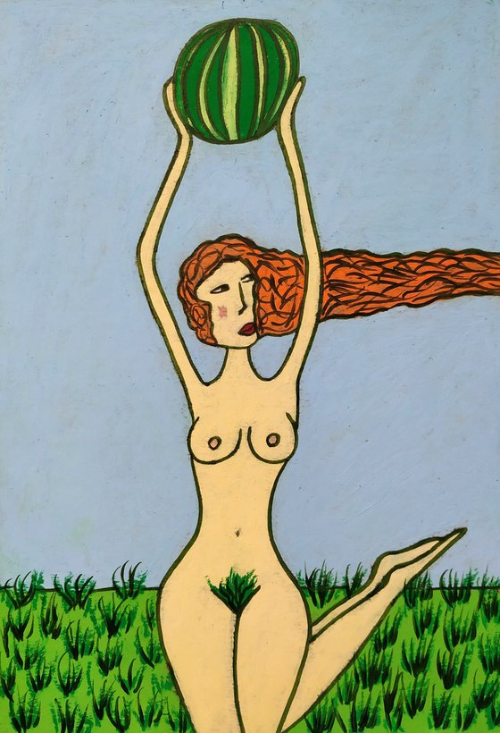 Ginger lady with watermelon