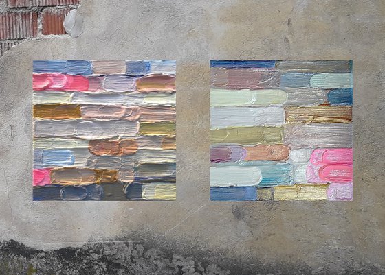 "Just Brushstrokes #7 and #8" (Rose and Golden Light) diptych