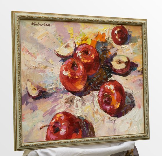 Red apples Still Life Oil painting Framed