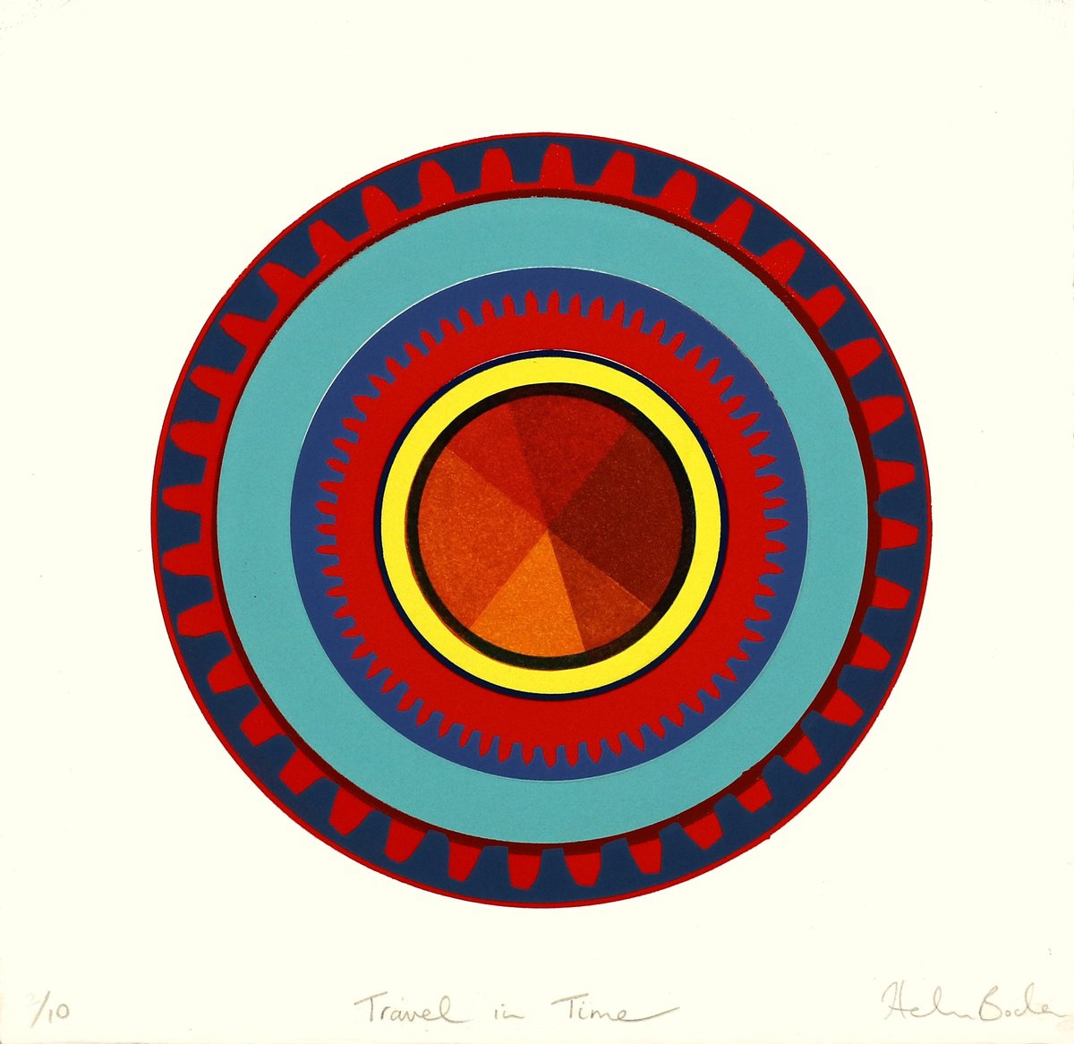 Geometric Abstract Screenprint By Helen Boden, 11 X 11, Travel In Time, Original Artwork