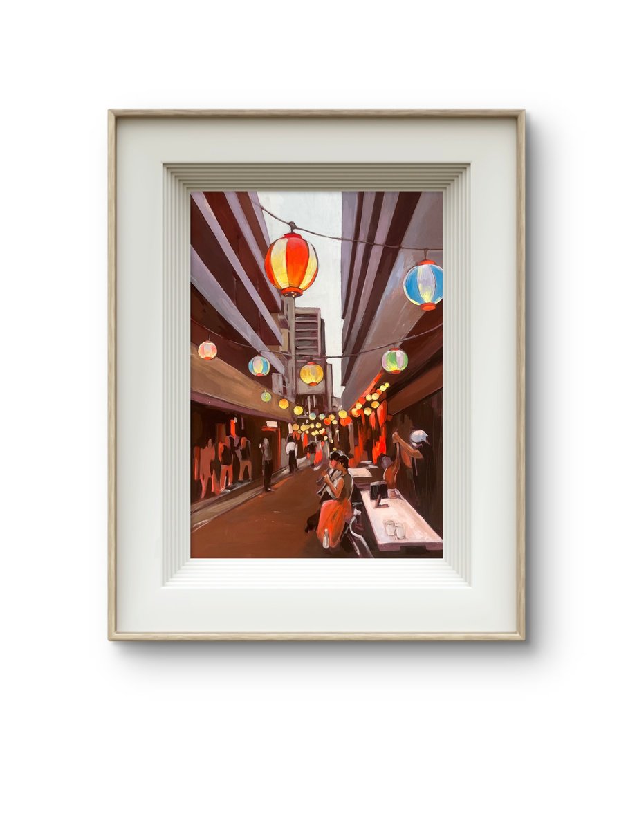 Photorealistic Painting , Night Festival. Summer. Japan By Guzel Min, 15 X 20, Artwork For Sale On Artfinder