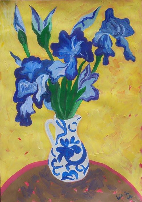 Irises in Chinese Vase 2 by Kirsty Wain
