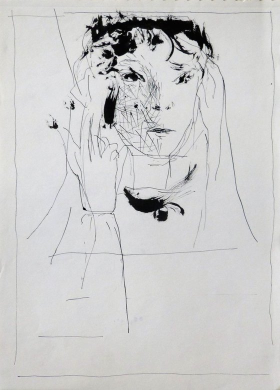 Woman's face 1 - ink drawing 29x41 cm