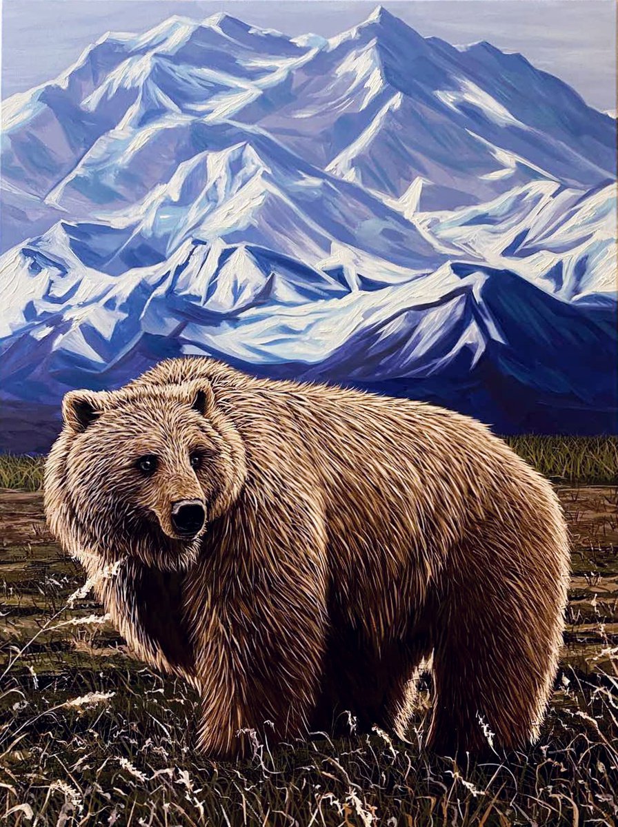 Photorealistic Oil Painting , Brown Bear. Mountains By Elena Adele Dmitrenko, 24 X 32, Artwork For Sale On Artfinder