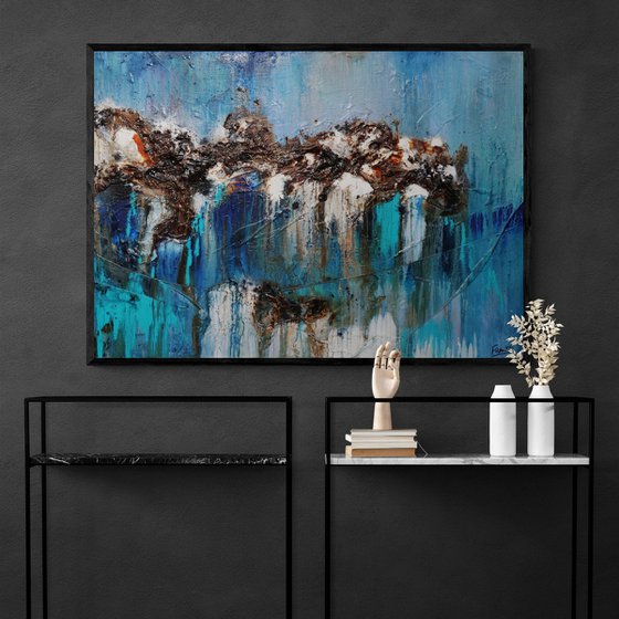 Organic Jade 140cm x 100cm Blue Jade Textured Abstract Art