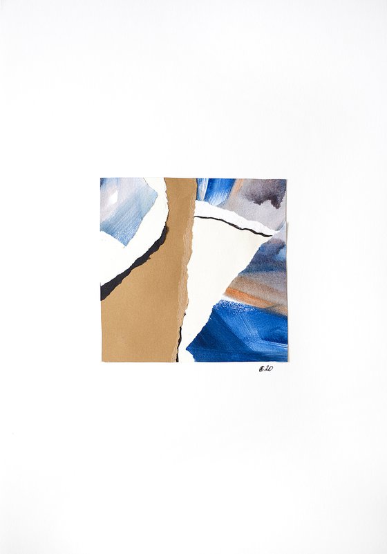 Minimalistic collage. Small artwork. Madrid series. 13. Craft, blue and white abstract interior gallery wall composition office home decor recycle