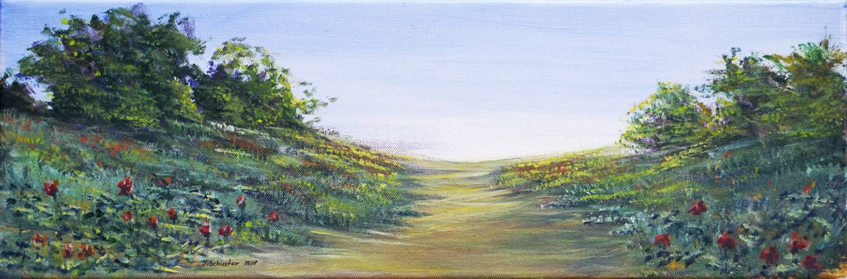 Impressionistic Landscape Acrylic Painting By Yulia Schuster, 24 X 8", Spring Dream, Original Artwork