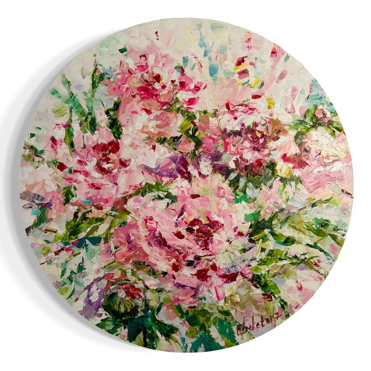 Impressionistic Botanical Oil Painting By Olga Beketova, 35 X 35", Pink Peonies, Original Artwork