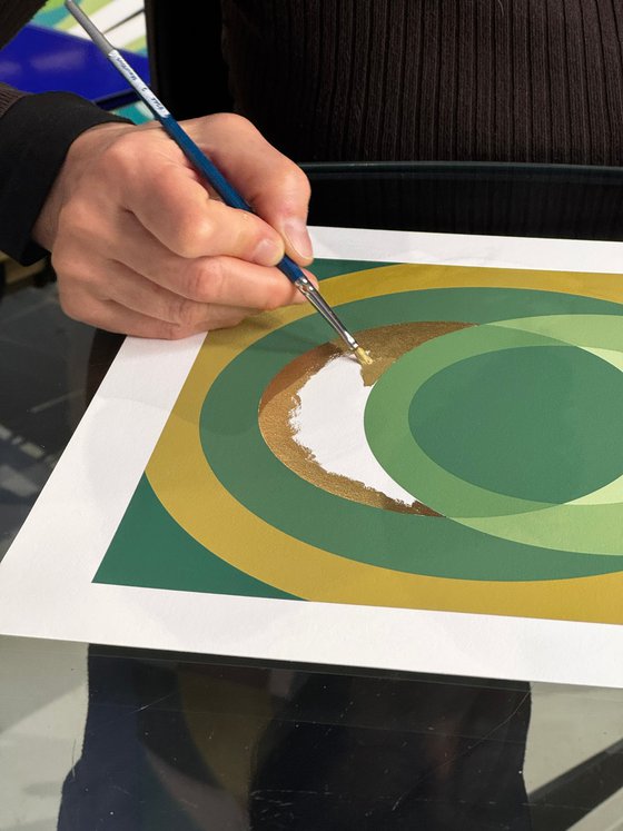 Fine Art Print & Gold painted. Forest Green