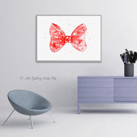 Red Bow Art, Watercolor Painting