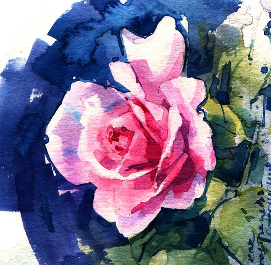 "Letters from the Garden" - original watercolor orange rose sketch