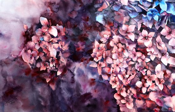 ORIGINAL Watercolor Flowers - Magical Hydrangea Painting - Botanical Art Inspiration