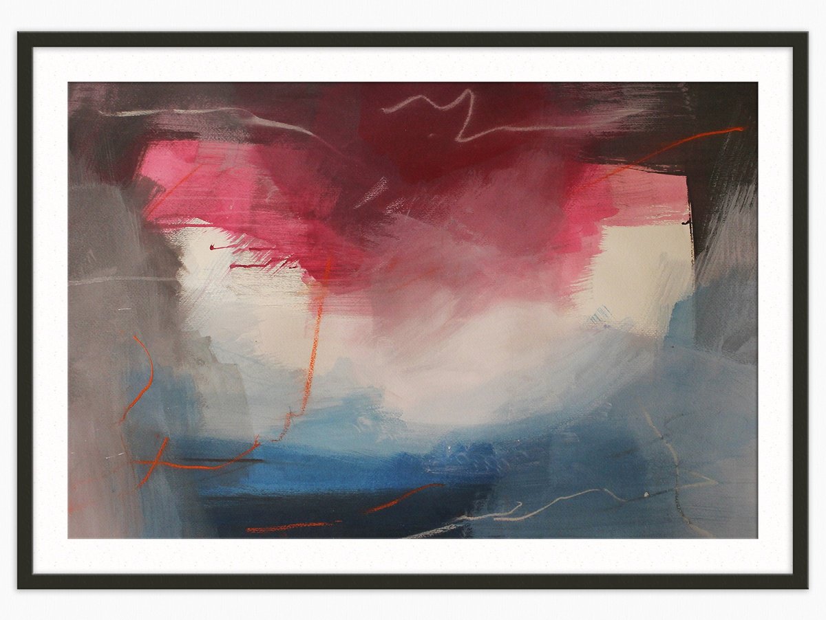 Abstract Painting By T Kyomu, 39 X 28", Between Rocks, Original Artwork