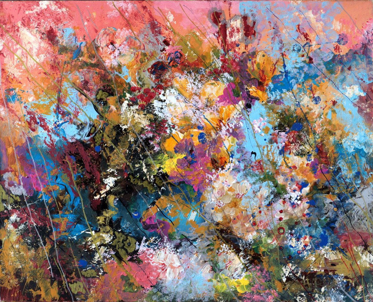 Impressionistic Botanical Acrylic Painting By Rakhmet Redzhepov, 20 X 16", My Flowers, Original Artwork