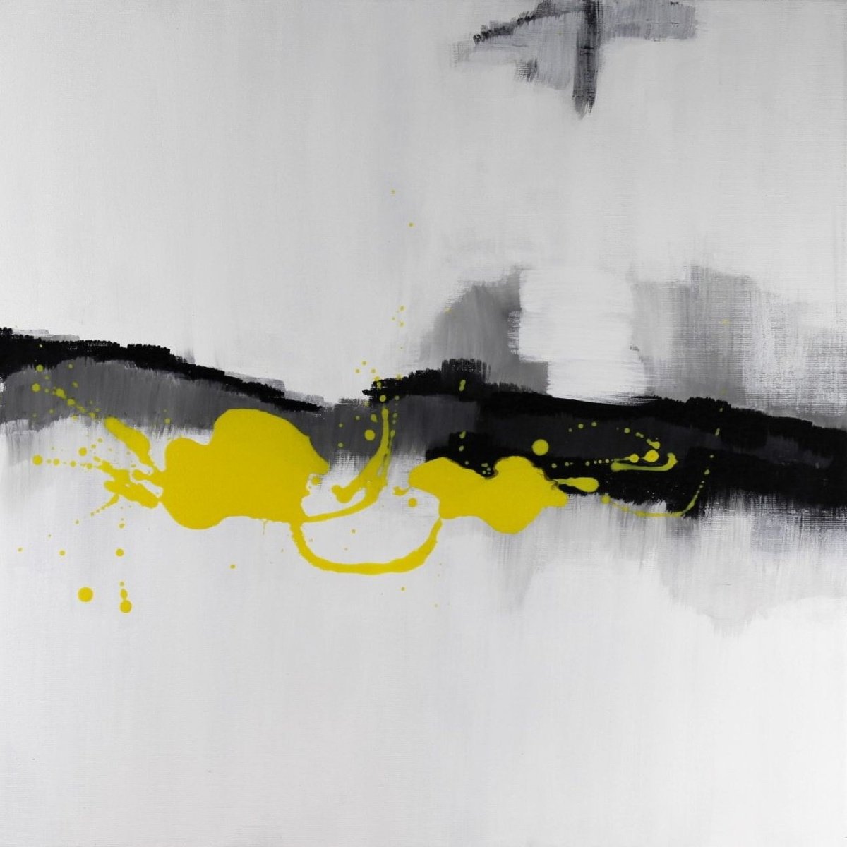 Abstract Acrylic Painting By Alessandro Butera, 20 X 20, Black And Yellow Moment, Original Artwork