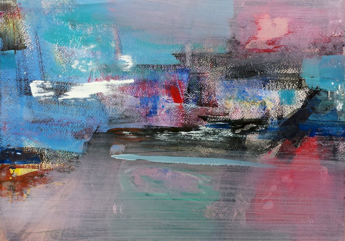 Expressive Abstract Acrylic Painting By Florina Breazu, 22 X 17, Silver Reflexes Ii, Original Artwork