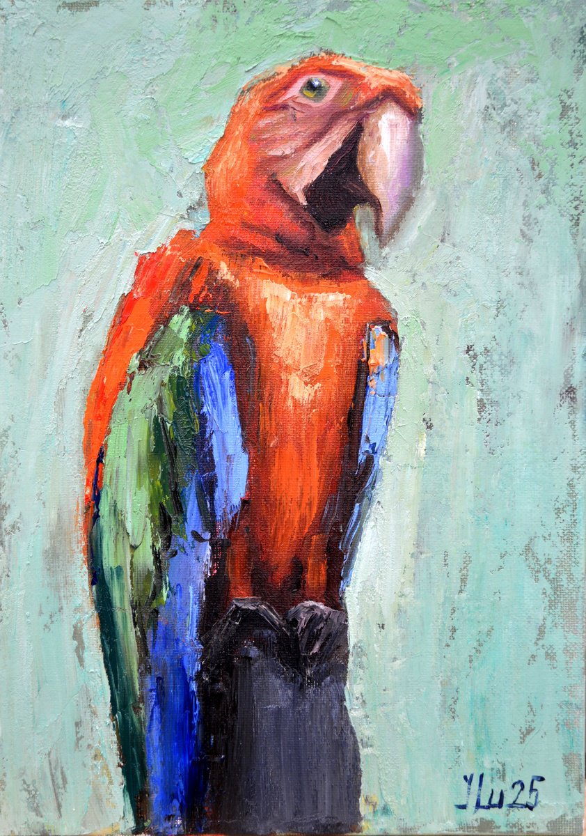 Expressive Animal Oil Painting By Elena Lukina, 8 X 12, Macaw Parrot, Original Artwork
