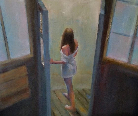 At the window (40x50cm, oil canvas, ready to hang)