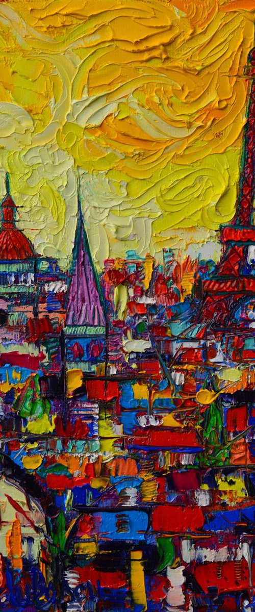 VIBRANT PARIS ABSTRACT CITYSCAPE impasto contemporary impressionist palette knife oil painting by ANA MARIA EDULESCU