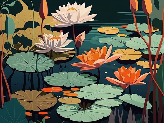 Lily-flowers on a pond (inspired by Matisse) |  23,5"x31,5" (60x80 cm)