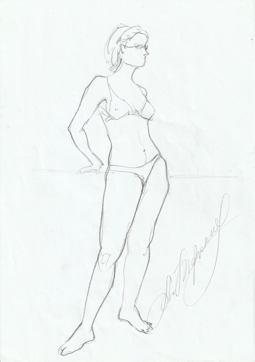 Portrait Pencil Drawing By Anastasia Terskih, 8 X 12, Nude, Original Artwork