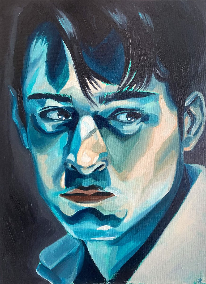 Urban And Pop Portrait Oil Painting By Kate Revill, 12 X 16", Artificial Life, Original Artwork