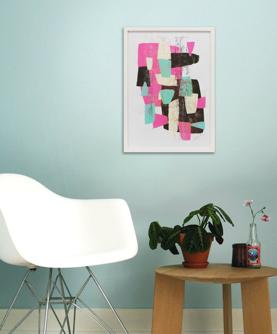 Fractured Pink - Incl Frame - Art on paper - A3 - 31x43CM - Ronald Hunter 40S