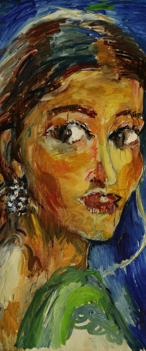 MEET LOOK - portrait in blue colours, Indian girl by Karakhan