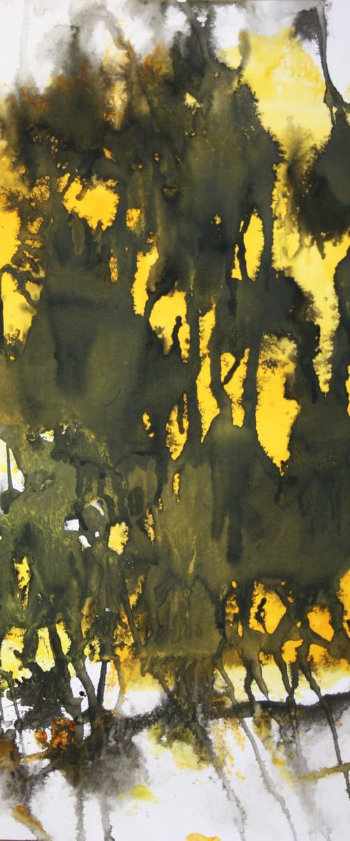 Untitled I... Abstraction... experiments with watercolors and ink... yellow and black... /  ORIGINAL PAINTING by Salana Art / Svetlana Samovarova