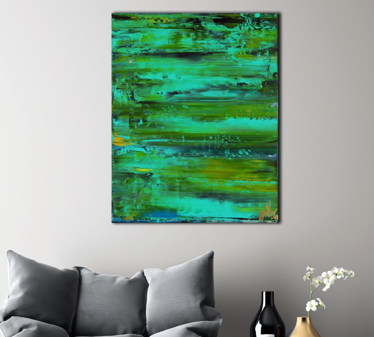 Abstract Acrylic Painting By Nestor Toro, 16 X 20", Joyful Green 1, Original Artwork