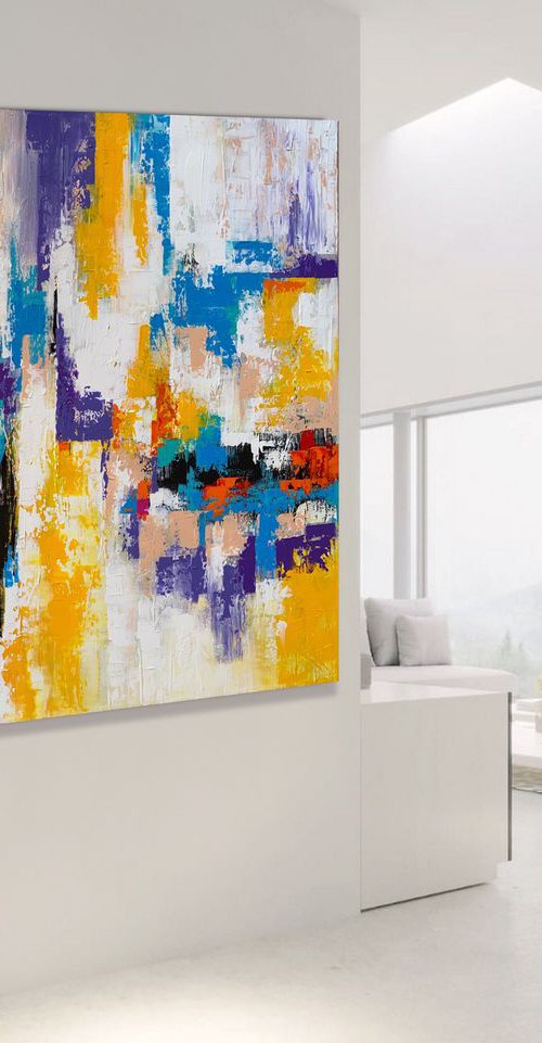 Stay Close To Me - XL LARGE,  TEXTURED ABSTRACT ART, PALETTE KNIFE ART – EXPRESSIONS OF ENERGY AND LIGHT. READY TO HANG! by Julijana Ravbar