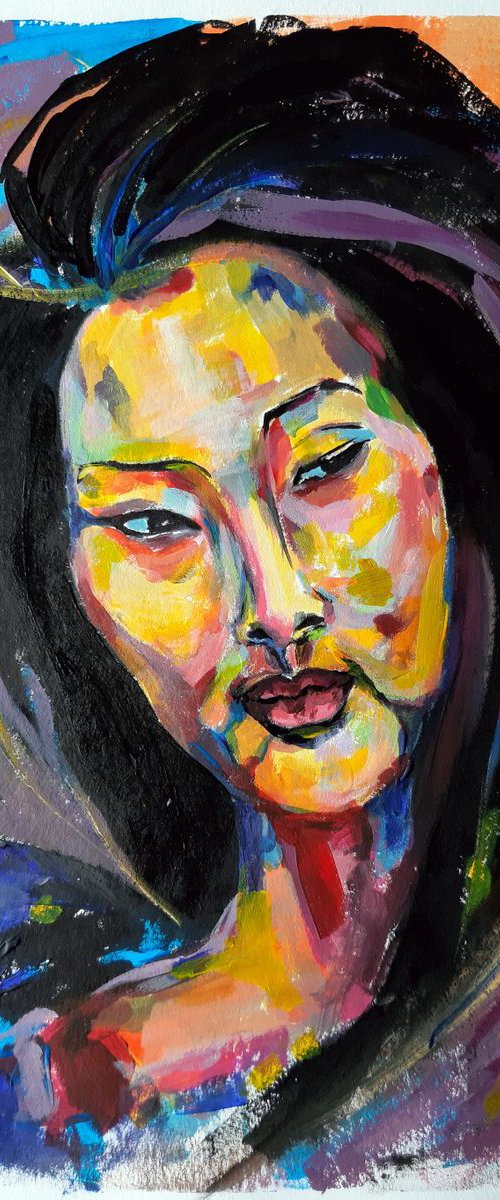 "Portrait II", original acrylic painting on paper, 24x32 cm by Nora Block