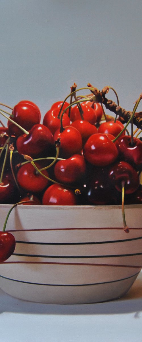 Still life with cherries V , Original oil on canvas painting by Valeri Tsvetkov
