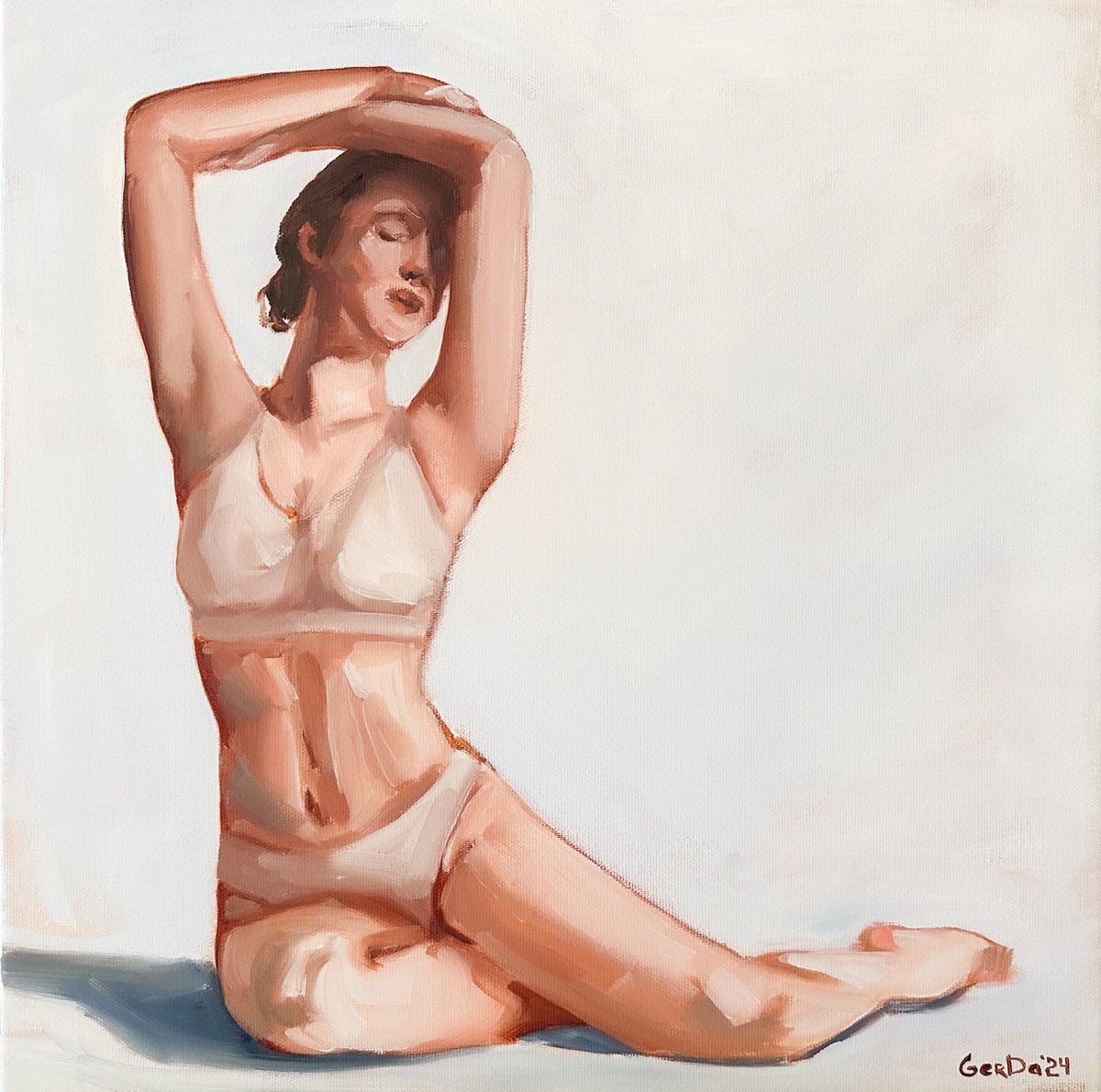 Impressionistic Portrait Oil Painting By Daria Gerasimova, 16 X 16, Seated Female Figure, Original Artwork