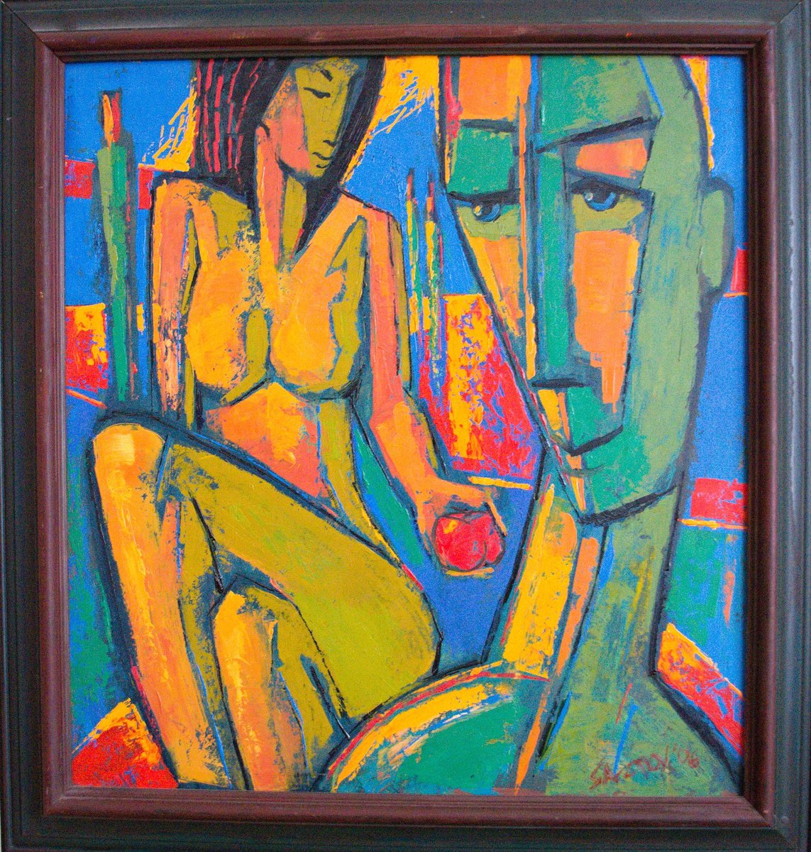 Expressive Portrait Oil Painting By Rumen Sazdov, 23 X 24", Adam And Eve, Original Artwork