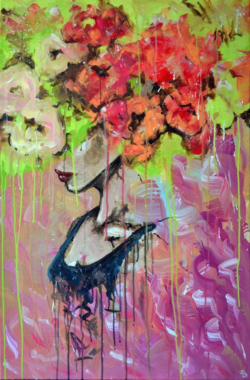 Flowers In My Mind - Original Painting on Canvas Ready to Hang by Jakub DK - JAKUB D KRZEWNIAK