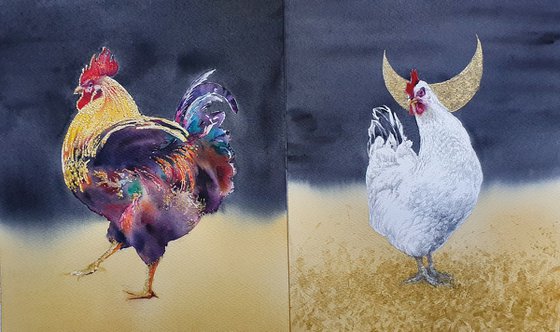 Rooster at yellow field