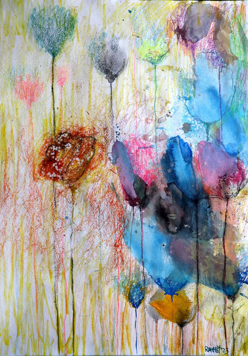 Impressionistic Botanical Acrylic Painting By Rakhmet Redzhepov, 17 X 23", Fantasy With Flowers 86, Original Artwork