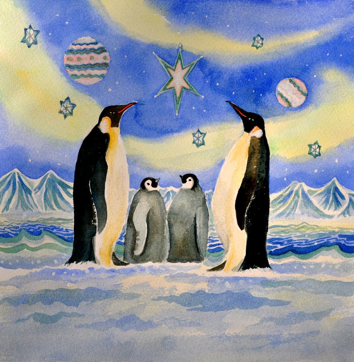 Penguins with chicks by Mary Stubberfield