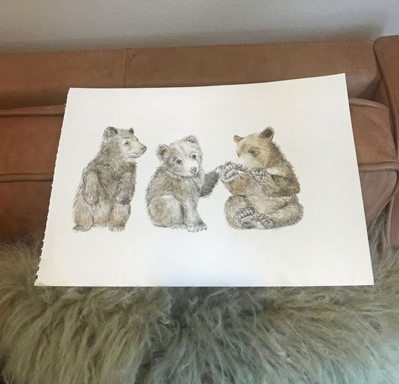 Three Bears Original Watercolor