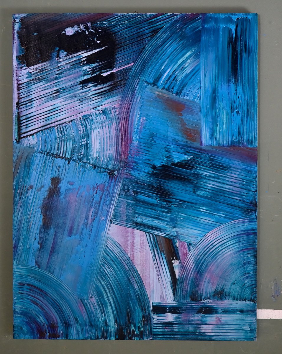 Organic Abstract Painting By Giuseppe Pastore, 24 X 31, Aqua, Original Artwork