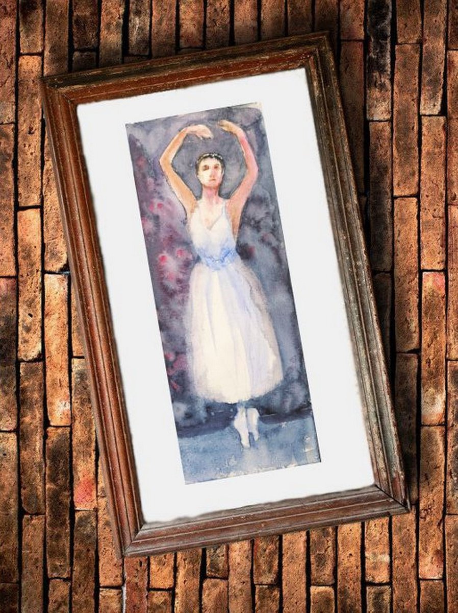Ballerina Watercolors on paper 4.6x 12 by Asha Shenoy