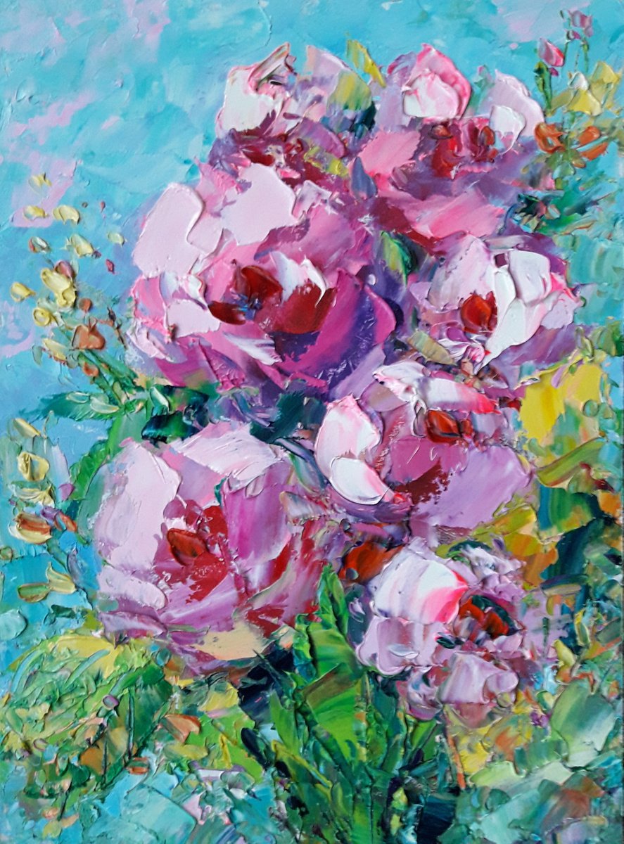(Reservation) Lovely Bouquet Bright Flowers, Rose Painting Floral, Original Art Flowers Im... by Kseniya Kovalenko