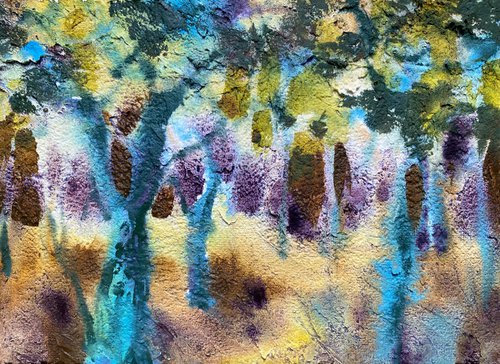 Blue trees 1 - watercolor on board by Anna Boginskaia